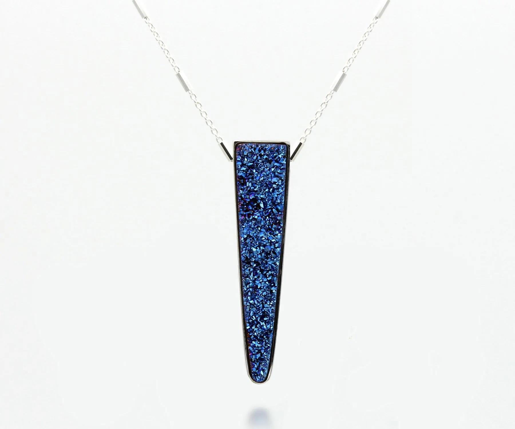 Large Elongated Triangle Blue Druzy Necklace