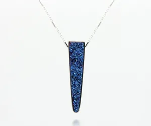 Large Elongated Triangle Blue Druzy Necklace