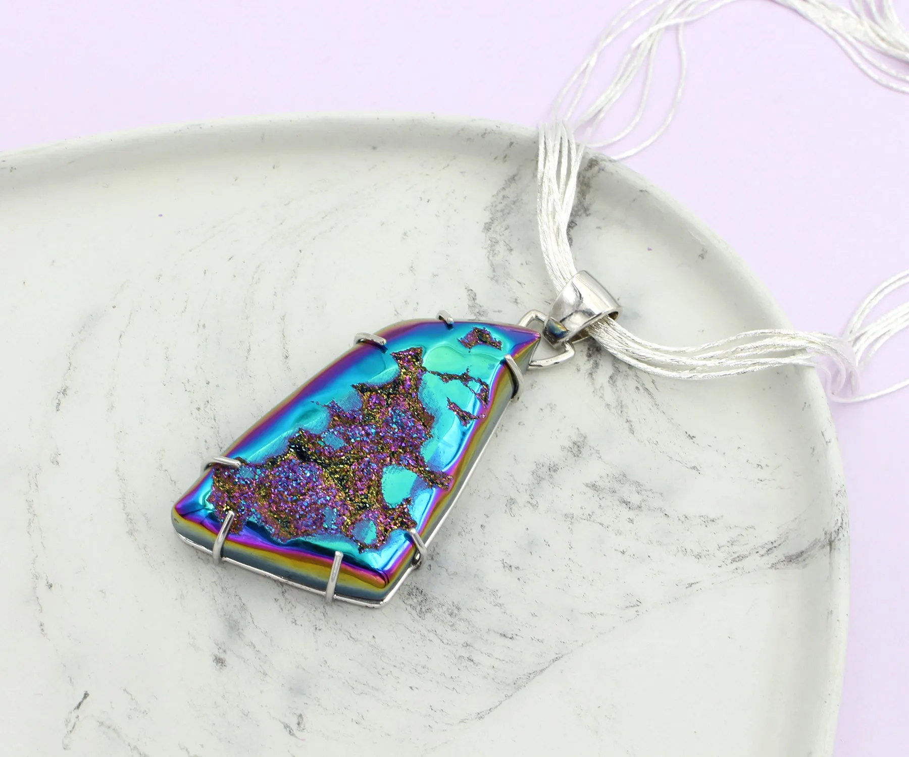 Large Purple Rainbow Angular Druzy Necklace