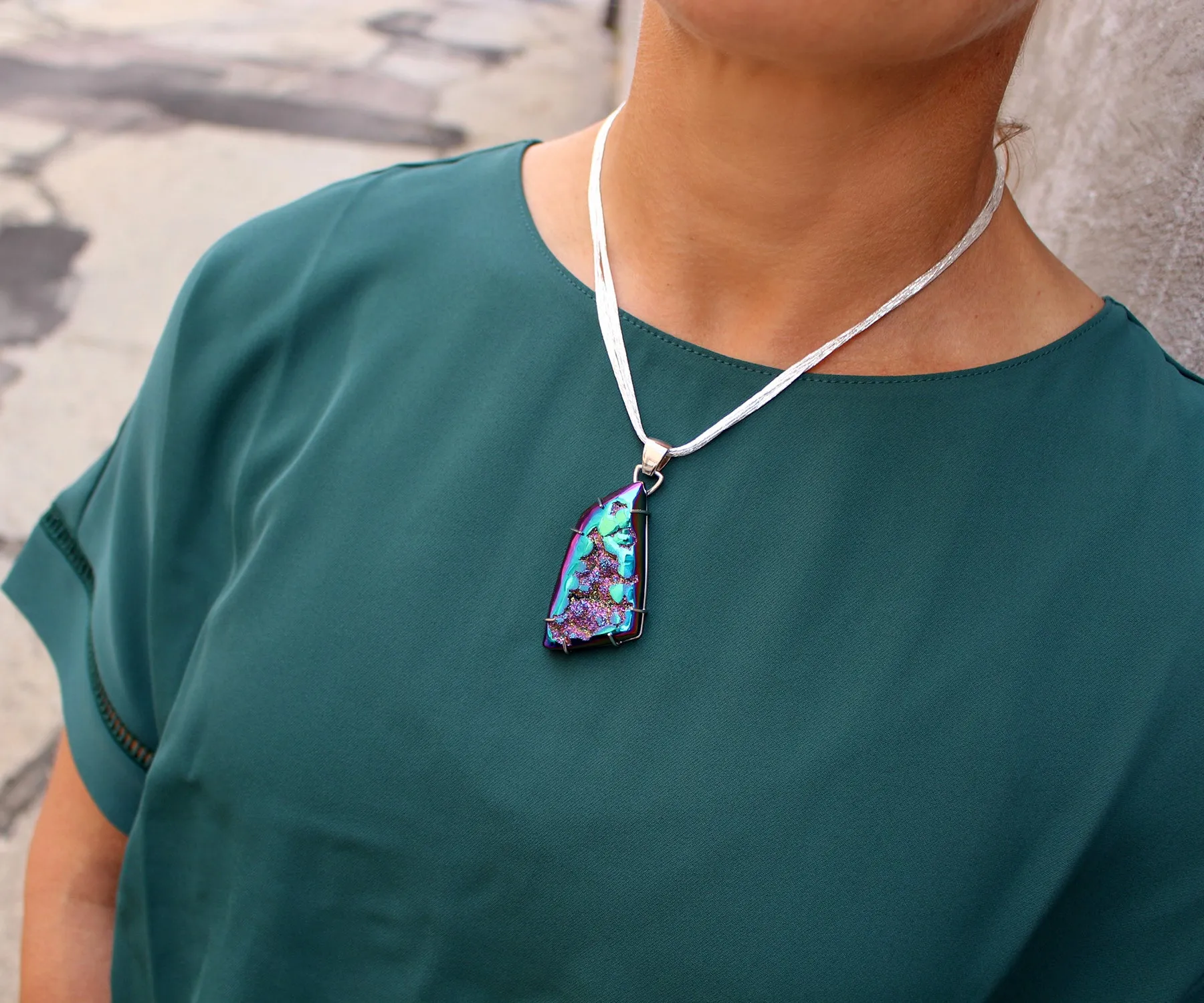 Large Purple Rainbow Angular Druzy Necklace