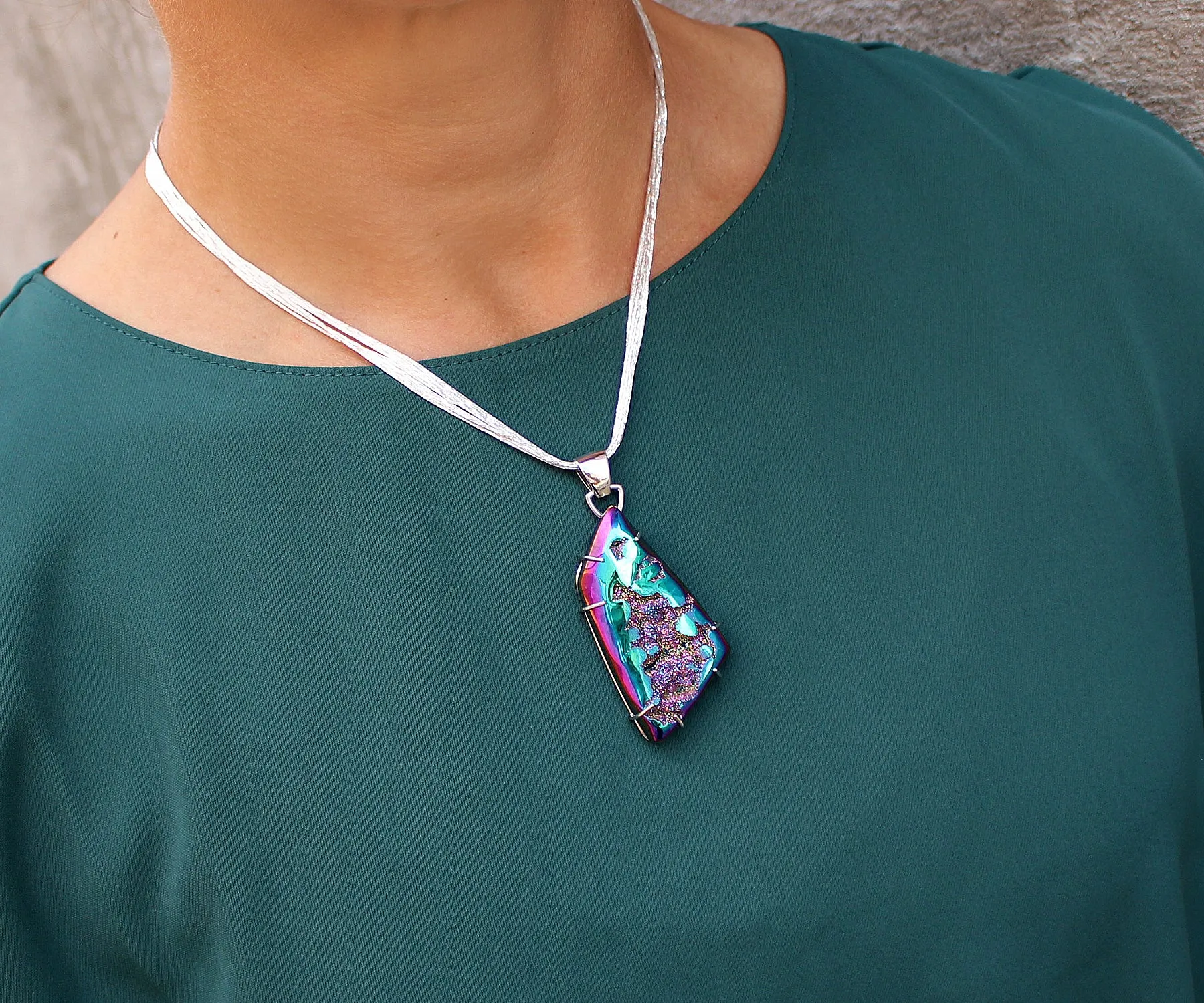 Large Purple Rainbow Angular Druzy Necklace