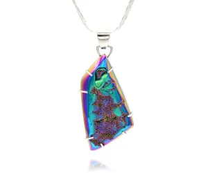 Large Purple Rainbow Angular Druzy Necklace