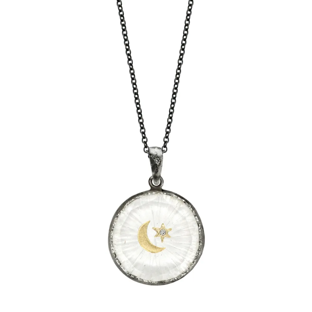 Large Round Crescent Star Quartz Medallion