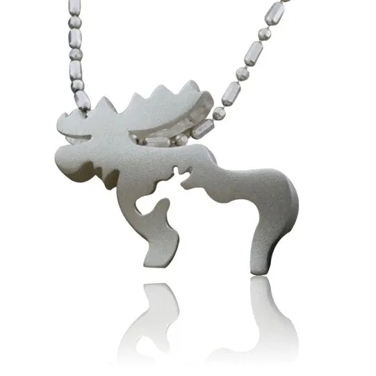 Large Sterling Silver Moose and Baby Silhouette Pendant