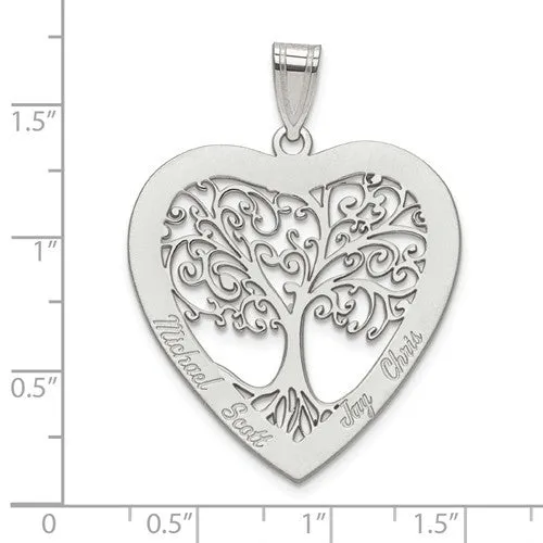 Laser Engraved Name Family Tree Heart Pendant