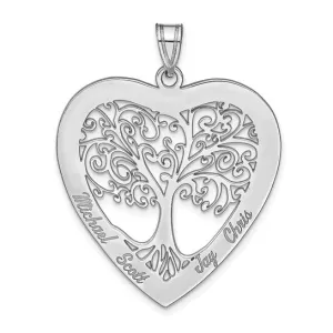 Laser Engraved Name Family Tree Heart Pendant