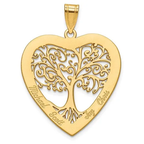 Laser Engraved Name Family Tree Heart Pendant