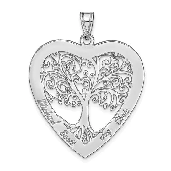 Laser Engraved Name Family Tree Heart Pendant