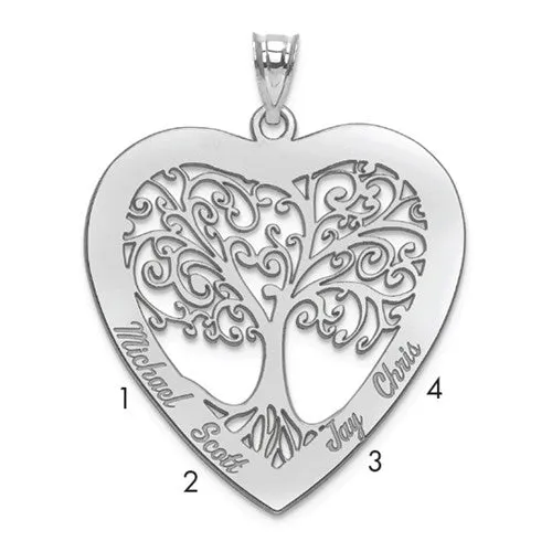 Laser Engraved Name Family Tree Heart Pendant
