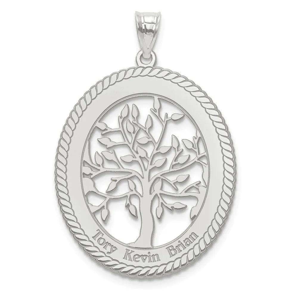Laser Engraved Name Family Tree Oval Pendant