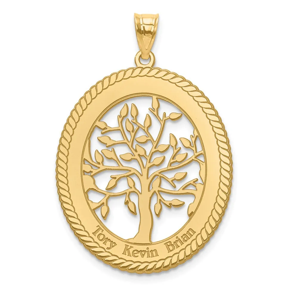 Laser Engraved Name Family Tree Oval Pendant