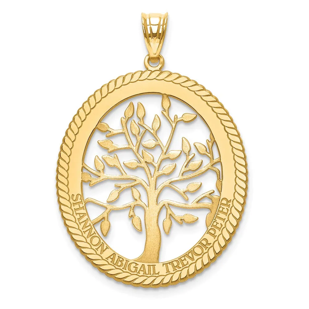 Laser Engraved Name Family Tree Oval Pendant