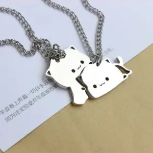 Lie on Matching Cat Necklace Couples Best Friends Necklaces