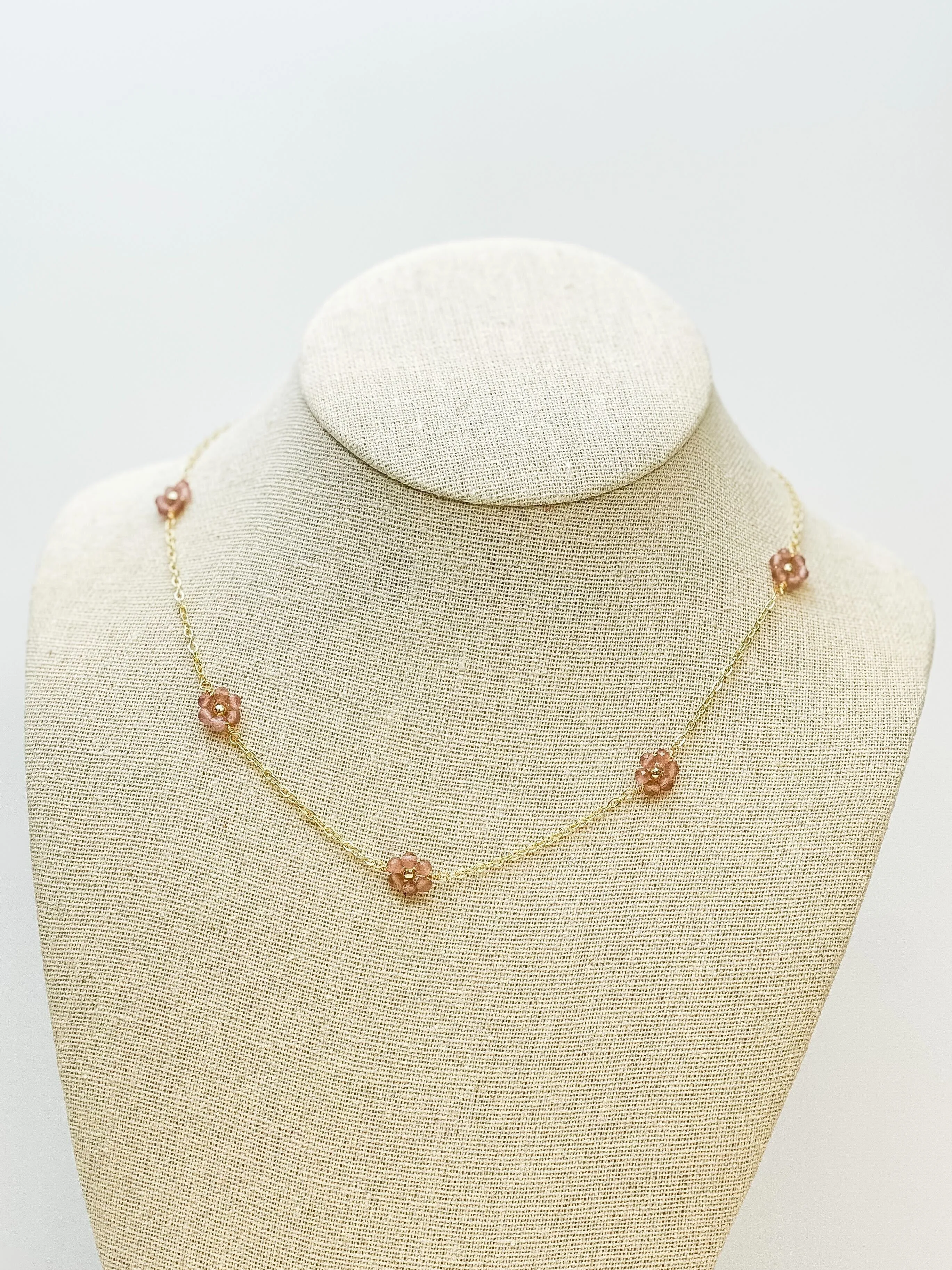 Little Flower Station Necklaces - Pink