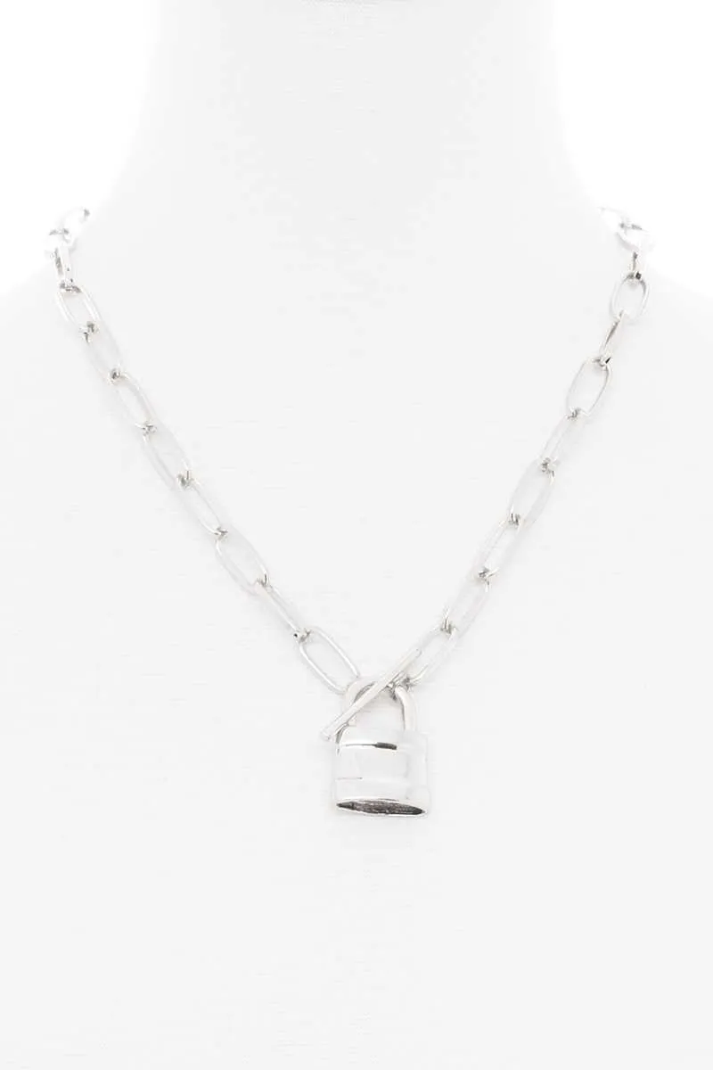 Locker Pendant Toggle Clasp Metal Necklace