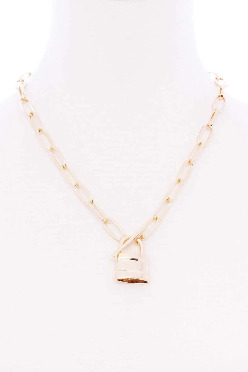 Locker Pendant Toggle Clasp Metal Necklace
