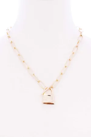 Locker Pendant Toggle Clasp Metal Necklace
