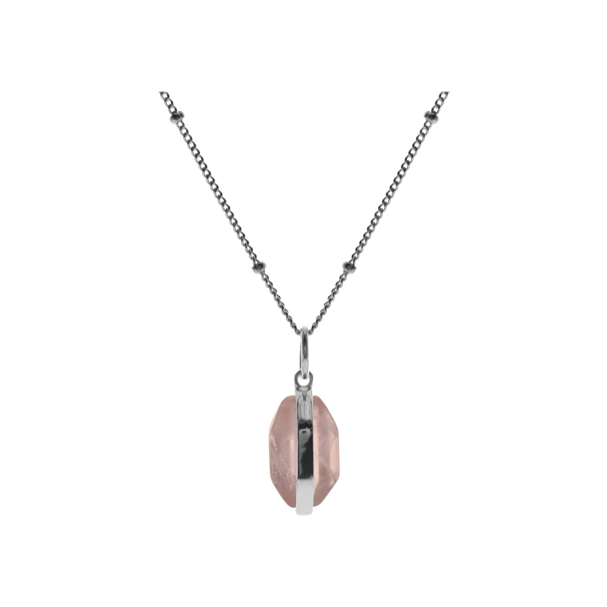 Lola necklace with beads & hexagonal rose quartz