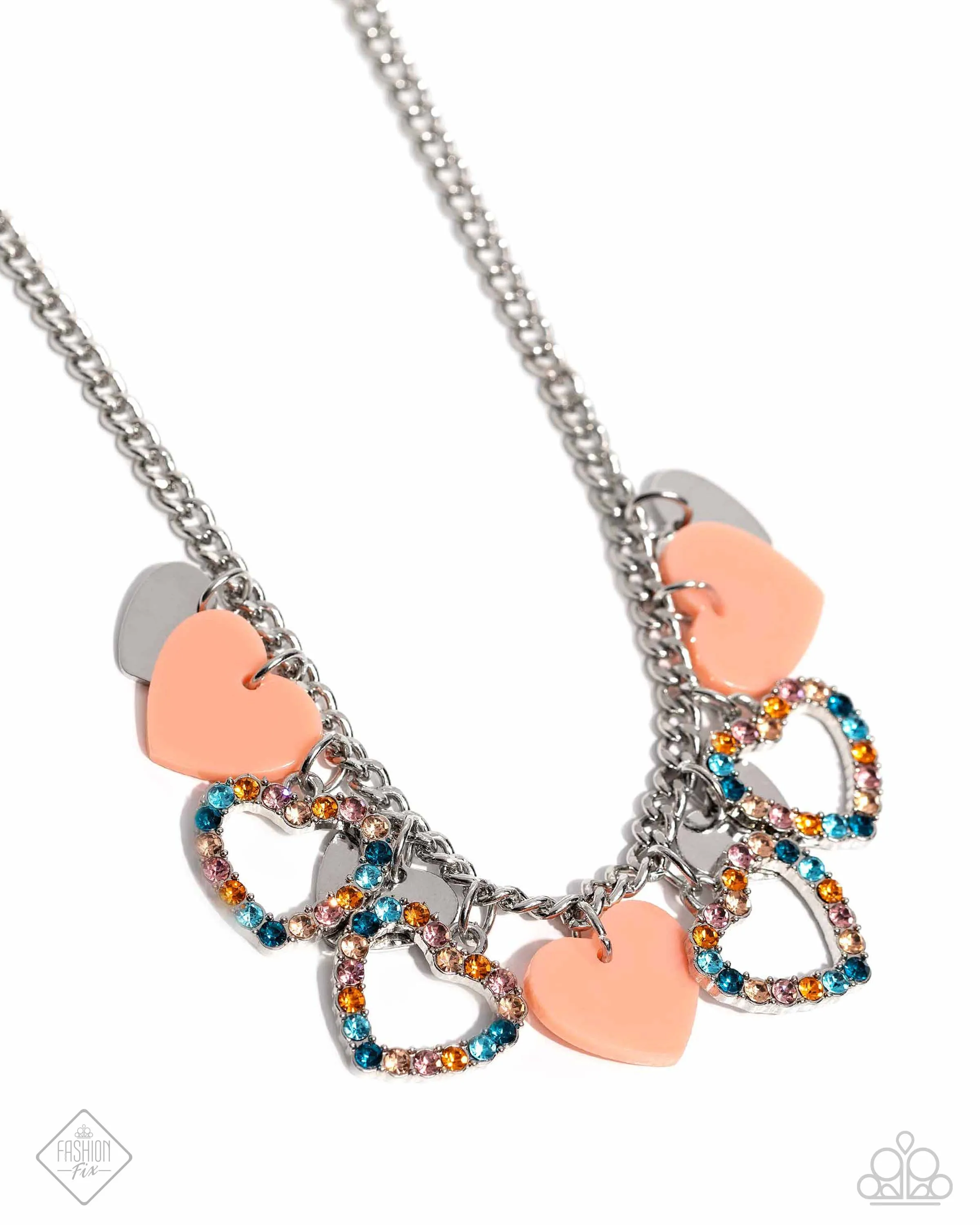 Look the HEART - Orange - Acrylic Heart Colorful Rhinestone Paparazzi Short Necklace - July 2024 Glimpses of Malibu