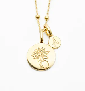 Lotus Necklace With Initial - July Flower