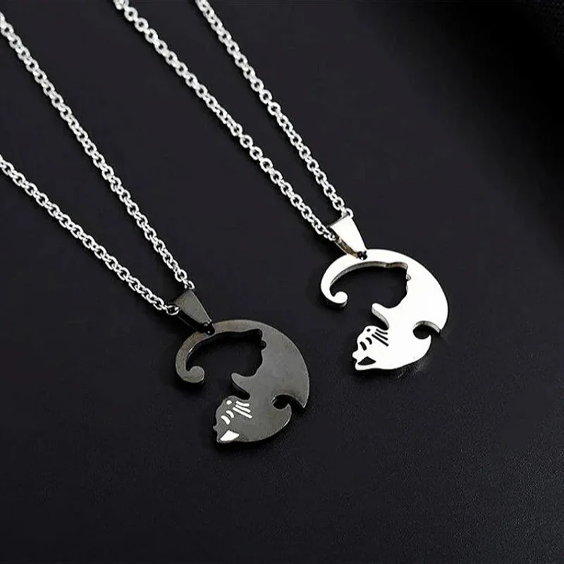 love cat love couple necklace pair of stitching male and female pendant