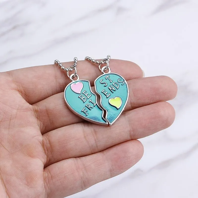 Love Couple Pendant  Rainbow Broken Heart BFF Friendship Necklace Perfect Gift For Friends Cool Jewelry Style