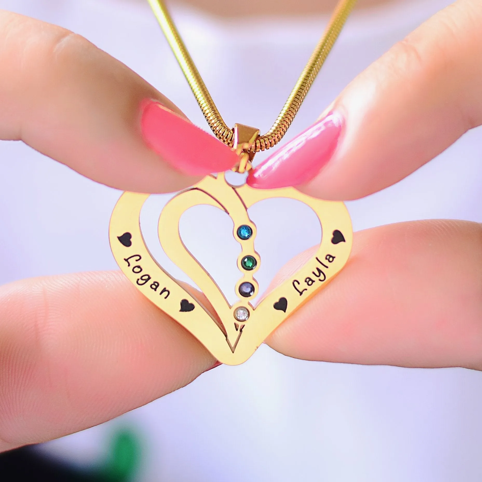 Love Hearts Birthstones Necklace