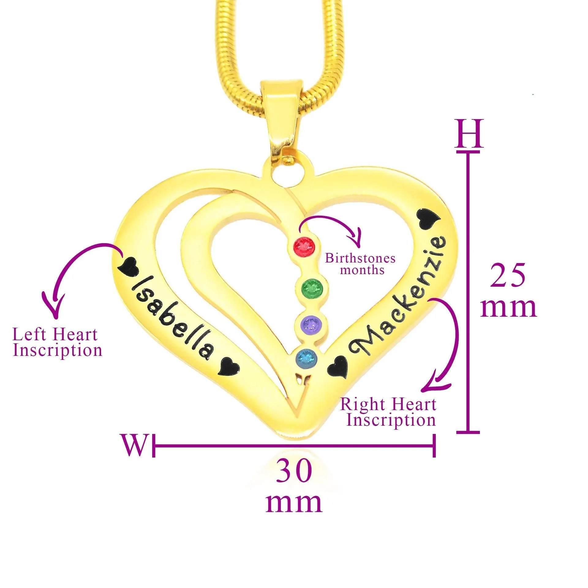 Love Hearts Birthstones Necklace