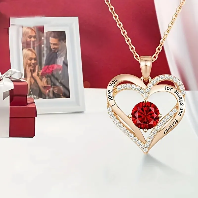Luxury Red Zircon Pendant Necklaces With Rose Flower Gift Box For Girlfriend