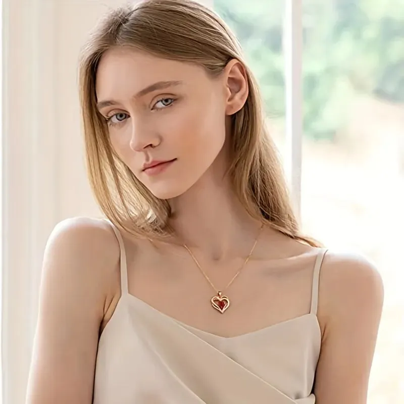 Luxury Red Zircon Pendant Necklaces With Rose Flower Gift Box For Girlfriend