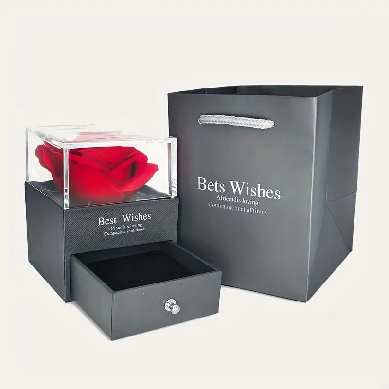 Luxury Red Zircon Pendant Necklaces With Rose Flower Gift Box For Girlfriend