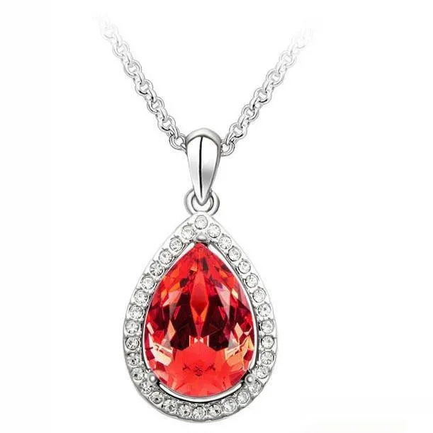 Luxury Simple Big Water Drop Pendant Necklace Silver Color Purple Crystal Necklace Bohemia Jewelry For Woman