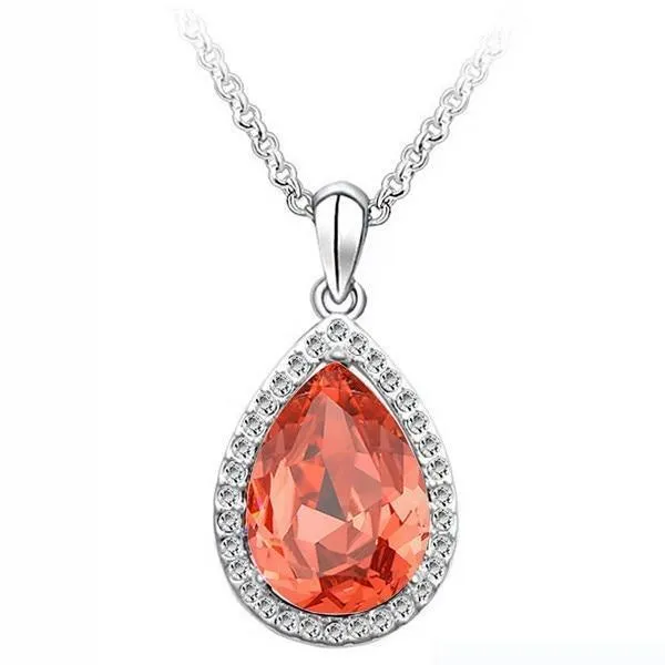 Luxury Simple Big Water Drop Pendant Necklace Silver Color Purple Crystal Necklace Bohemia Jewelry For Woman