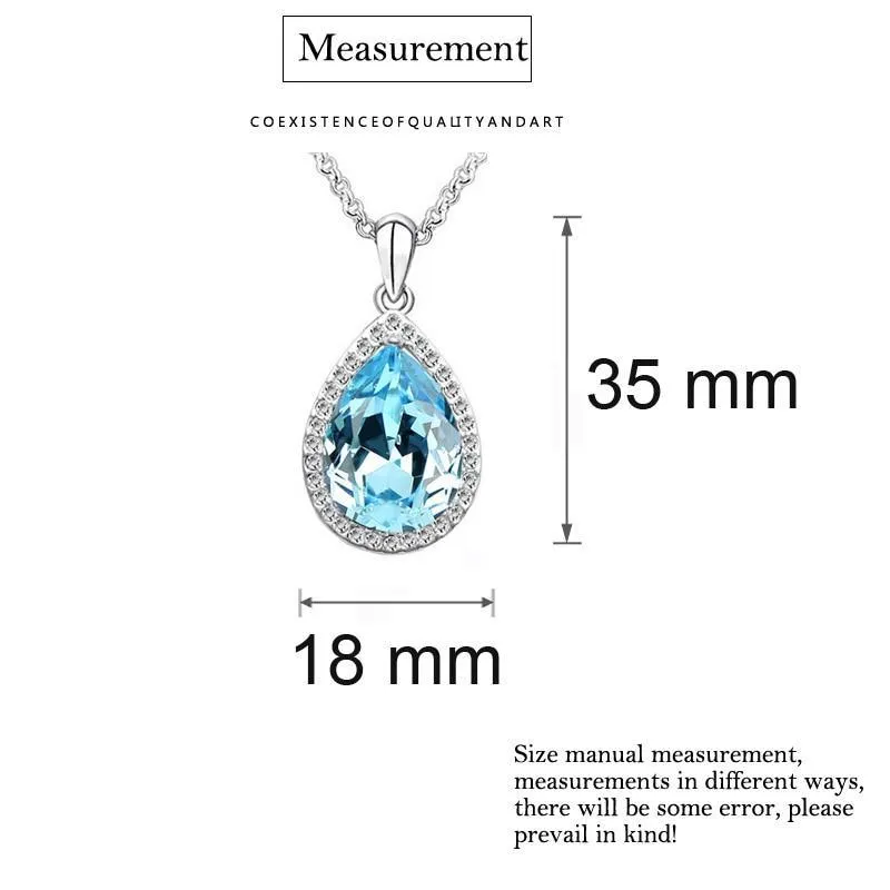 Luxury Simple Big Water Drop Pendant Necklace Silver Color Purple Crystal Necklace Bohemia Jewelry For Woman