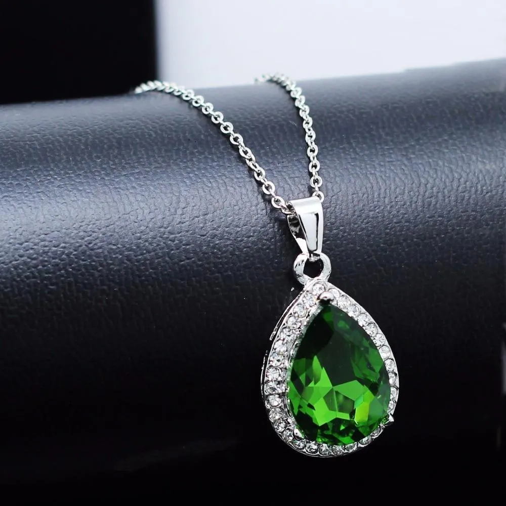 Luxury Simple Big Water Drop Pendant Necklace Silver Color Purple Crystal Necklace Bohemia Jewelry For Woman