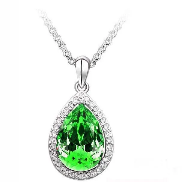 Luxury Simple Big Water Drop Pendant Necklace Silver Color Purple Crystal Necklace Bohemia Jewelry For Woman