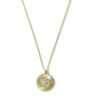 Maisey Brushed Disc With CZ Flower Necklace