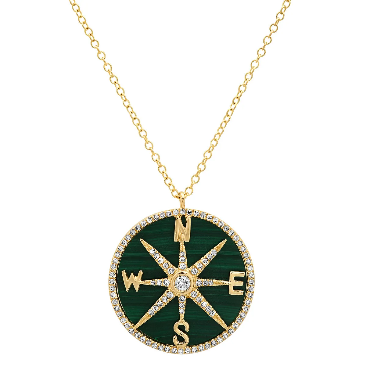 Malachite and Diamonds Compass Necklace
