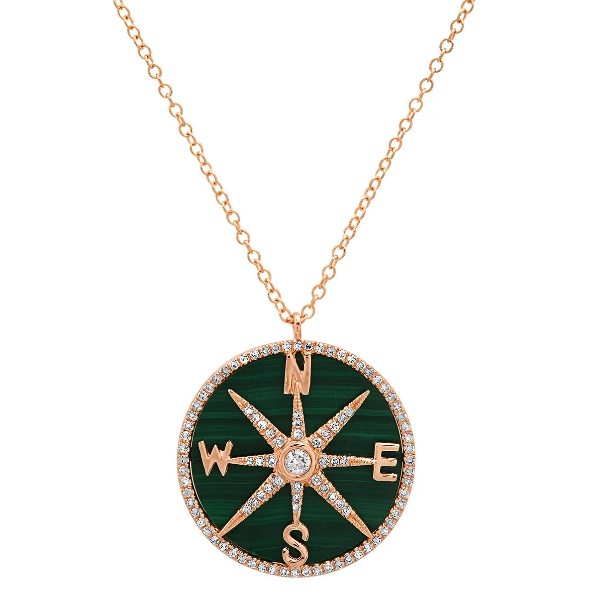 Malachite and Diamonds Compass Necklace