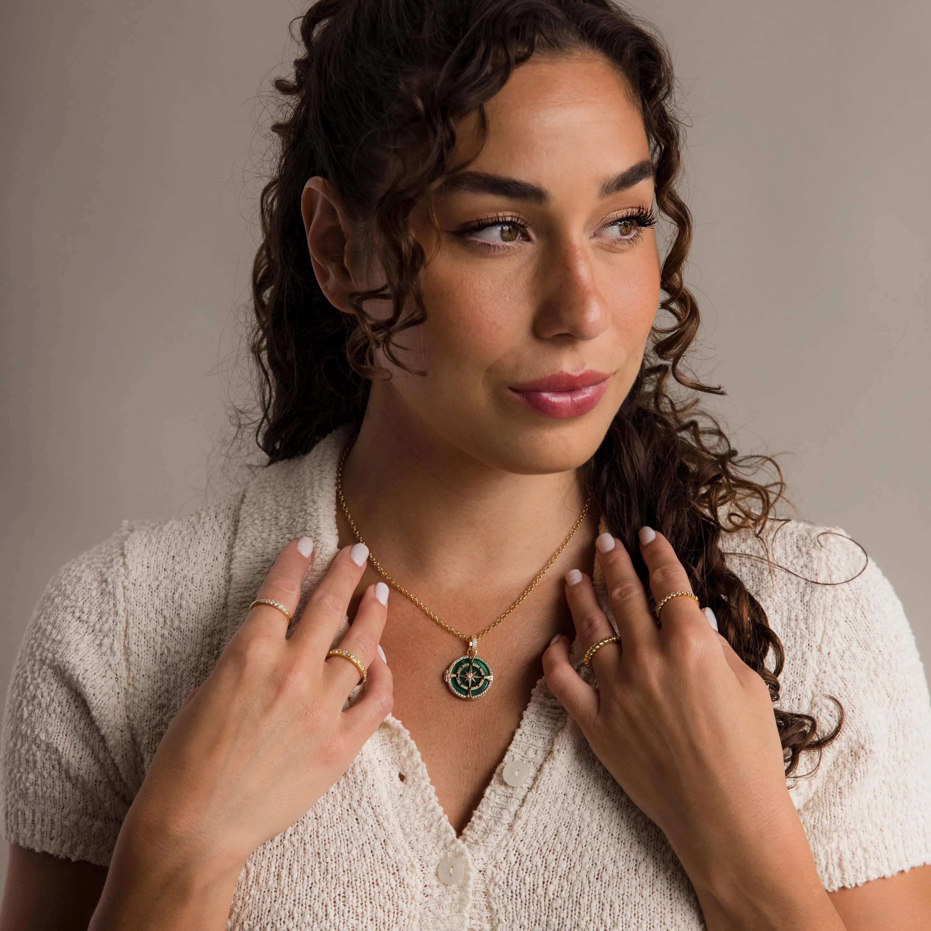 Malachite Compass Locket Necklace