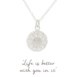 Mantra Sunflower Necklace | Sterling Silver