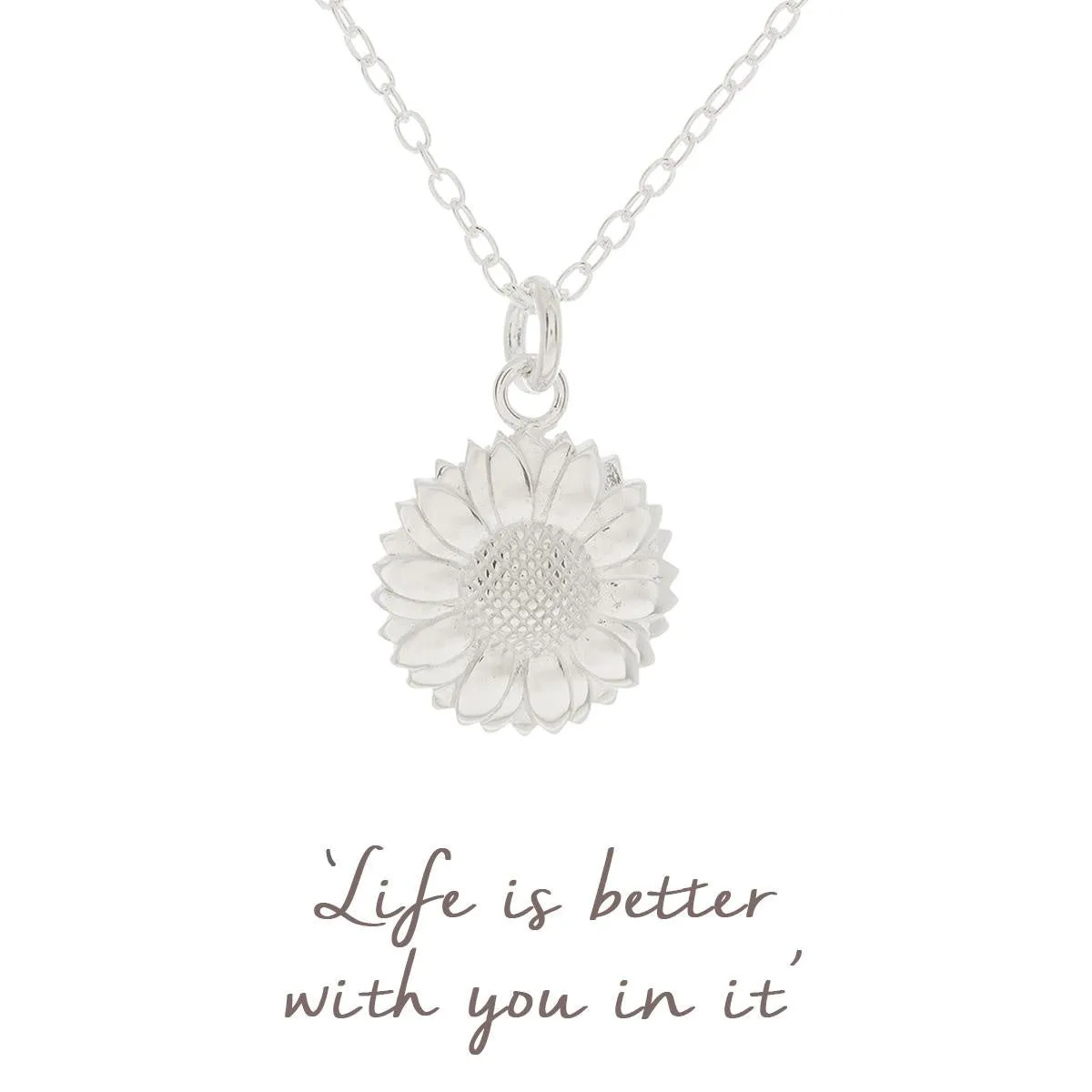 Mantra Sunflower Necklace | Sterling Silver