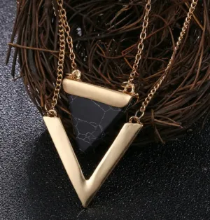 Marble Stone Triangle Necklaces