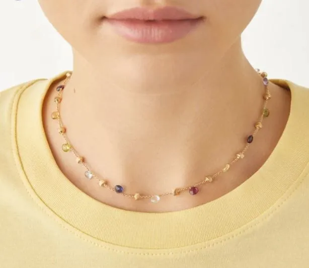 Marco Bicego 18K Yellow Gold Paradise Mixed Gem Station Necklace