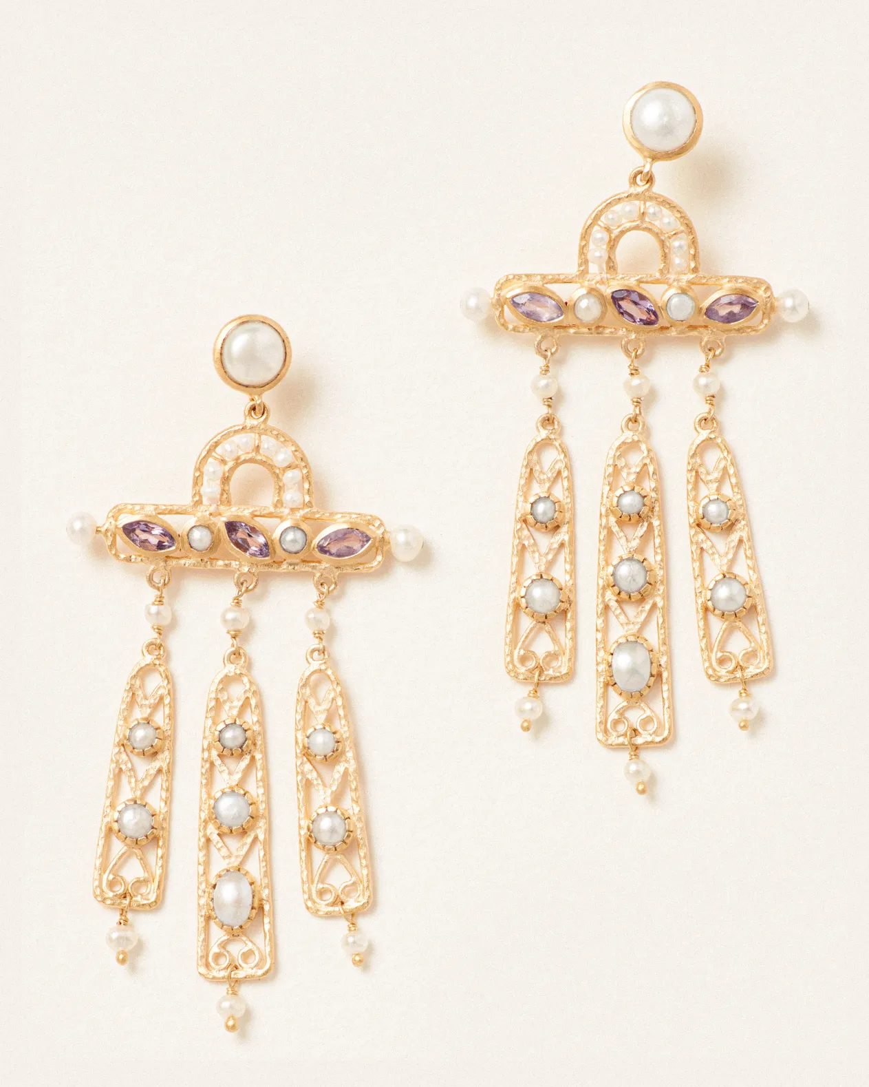 Margeaux dreamcatcher earrings with amethyst and pearl