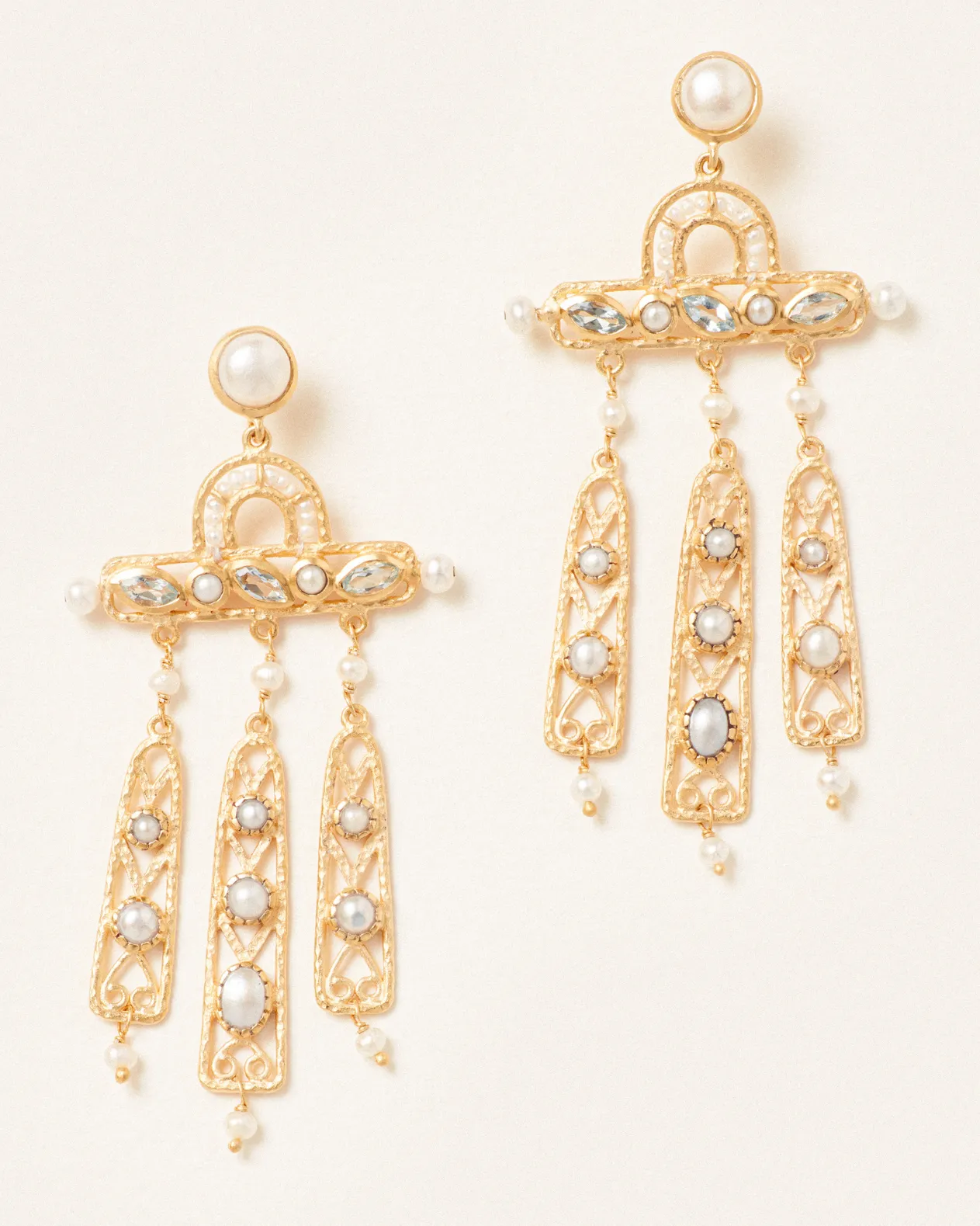 Margeaux dreamcatcher earrings with blue topaz and pearl