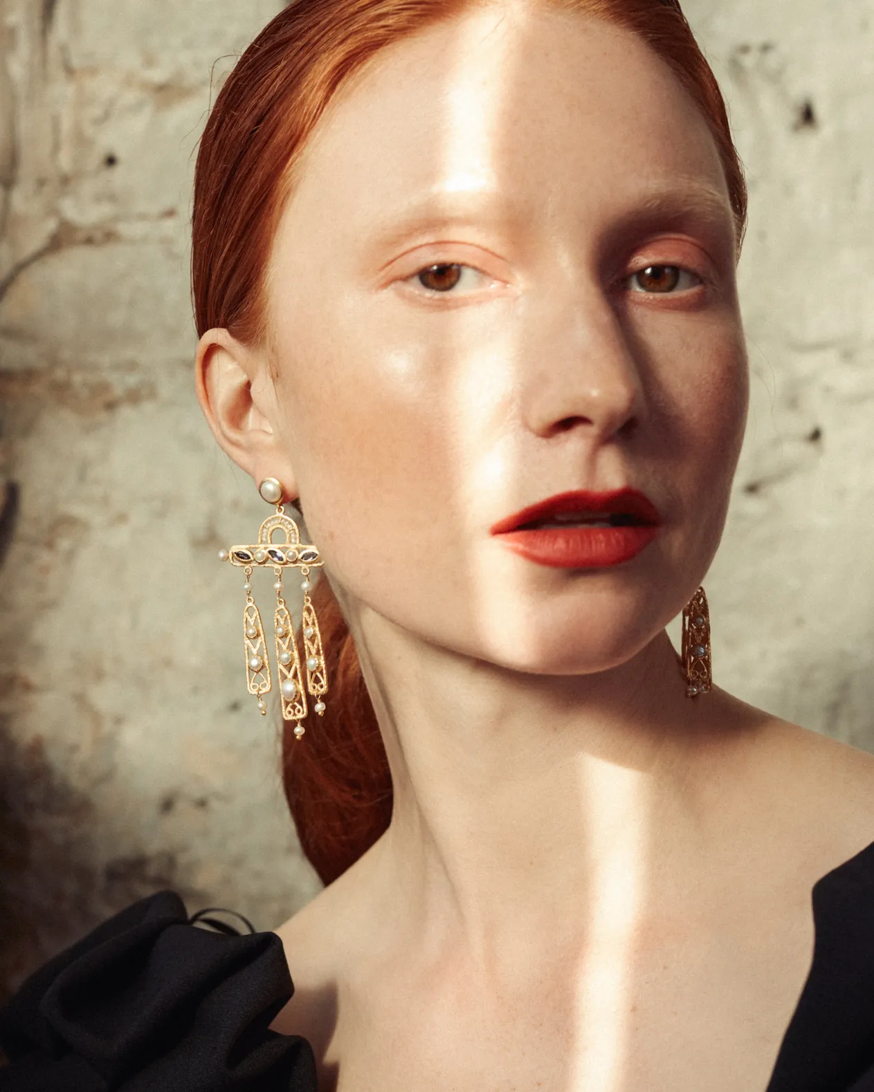 Margeaux dreamcatcher earrings with blue topaz and pearl