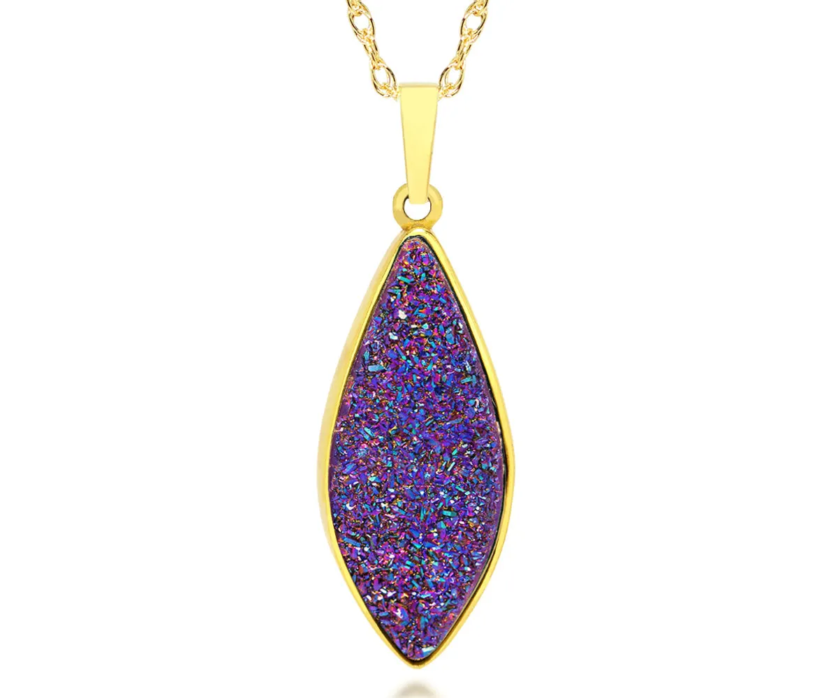 Marquise Purple Rainbow Druzy Gold Necklace