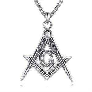 Masonic Necklace 925 Silver And Masons Pendant Freemason Compass Symbol Jewelry