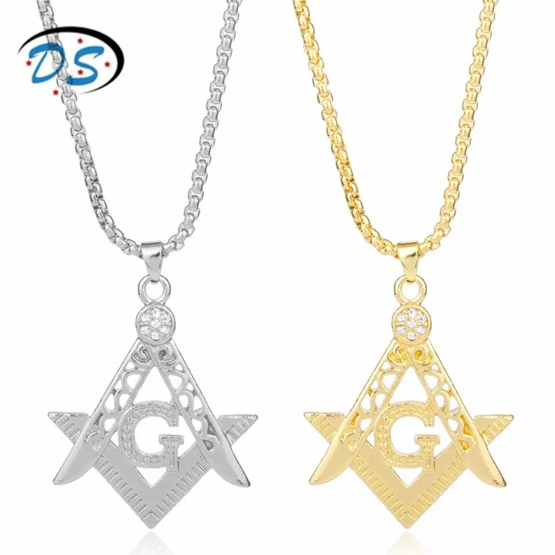 Master Mason Blue Lodge Pendant - Square and Compass G Necklace (Gold & Silver)